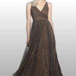 Dress the Population Bronze Gold Metallic Maxi Surplice Wrap Dress XS/S